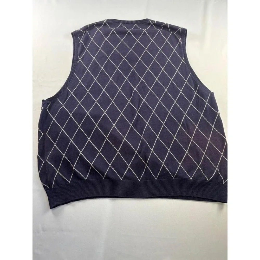 Brooks Brothers‎ Mens XL Navy Blue Argyle V-Neck Mercerized Cotton Sweater Vest